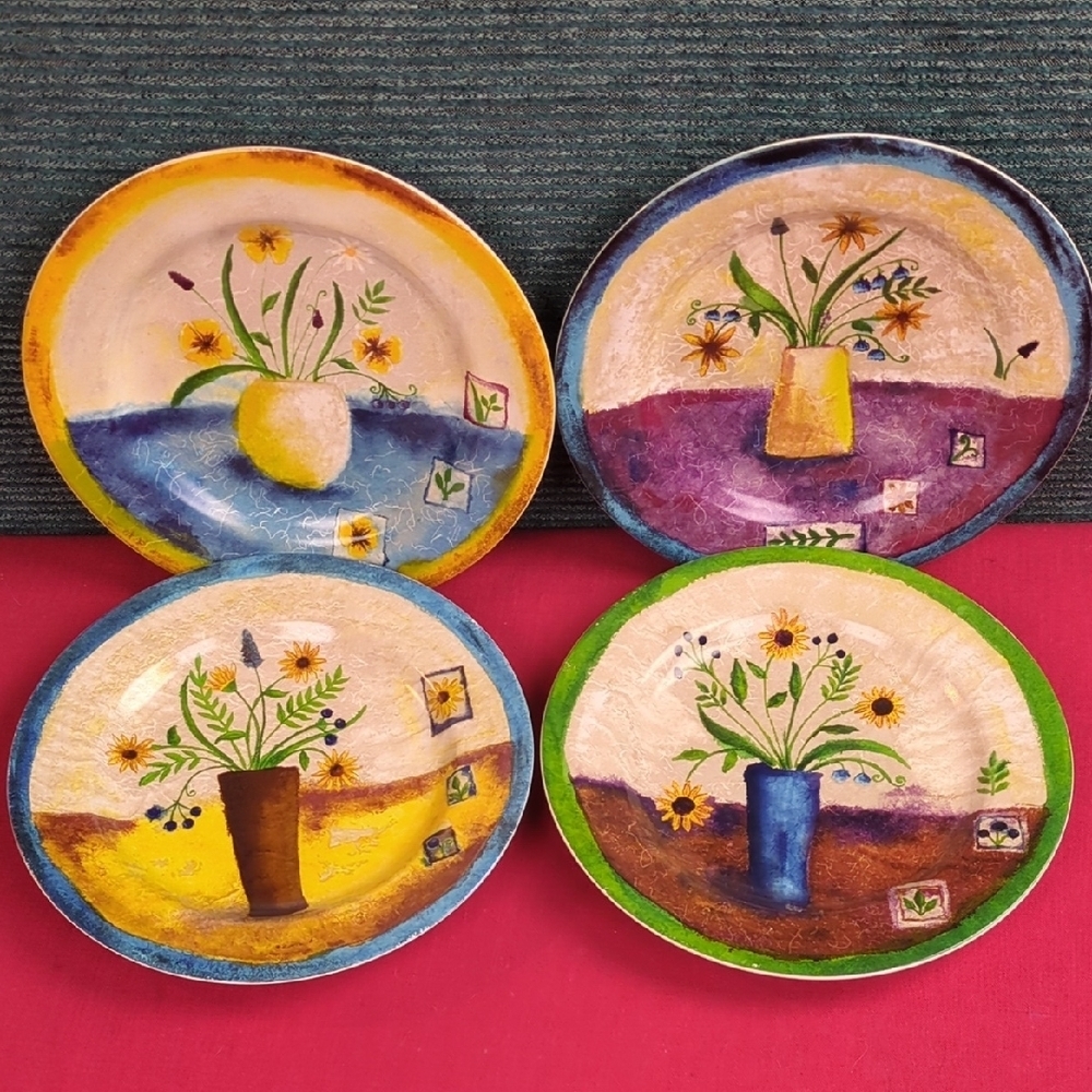 Tabletrendz By Sakura Stoneware Salad Plates And Latch Canister Floral Applique - Picture 5 of 17